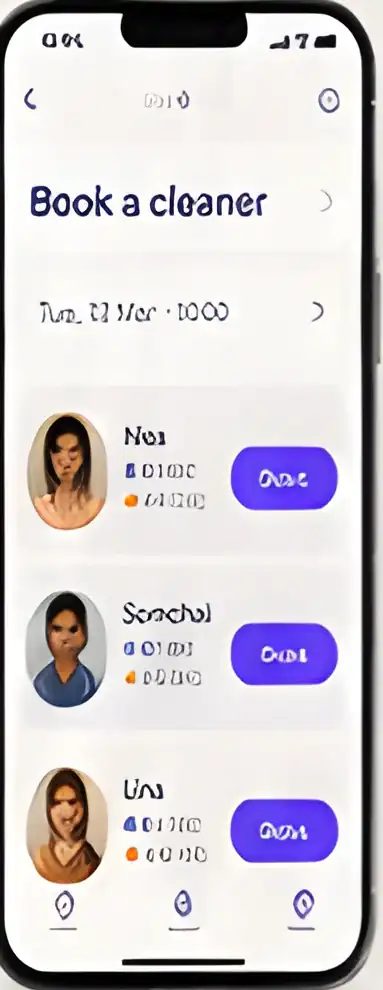 SettleIn app preview: Book a cleaner, choose a date and a professional